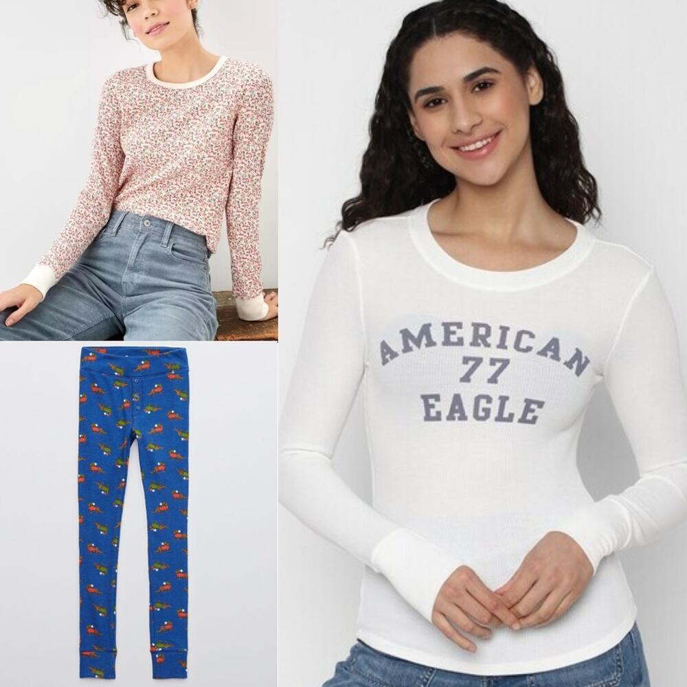 NWT American Eagle PJ Pants - Aerie Thermal Tee & Waffle Knit Tee Bundle XS